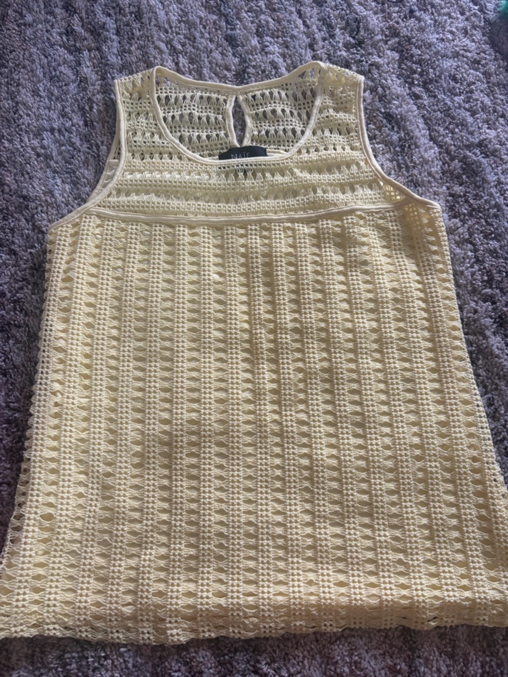 NAIF Pale Yellow Crochet Tank Top